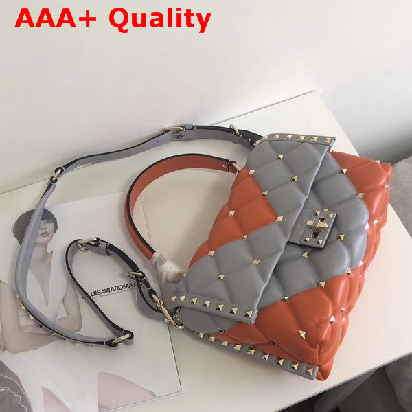 Valentino Garavani Candystud Top Handle Bag in Grey and Orange Soft Lambskin Leather Replica