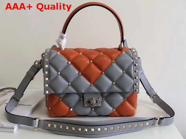 Valentino Garavani Candystud Top Handle Bag in Grey and Orange Soft Lambskin Leather Replica