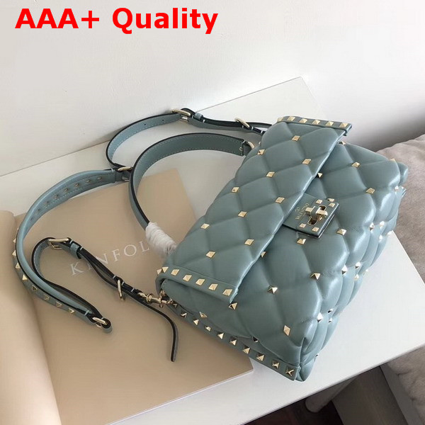 Valentino Garavani Candystud Top Handle Bag in Light Blue Soft Lambskin Leather Replica