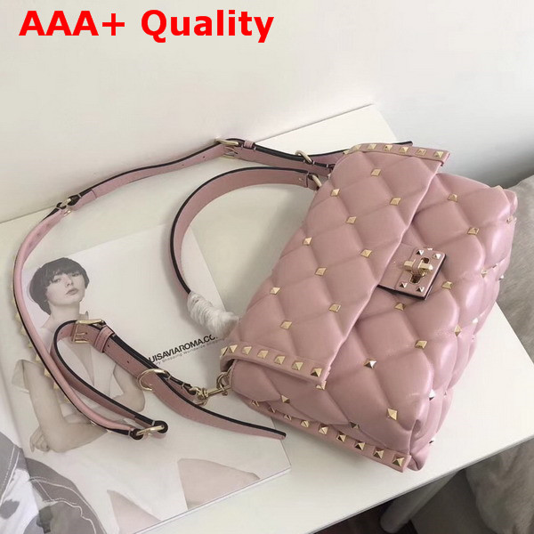 Valentino Garavani Candystud Top Handle Bag in Pink Soft Lambskin Leather Replica