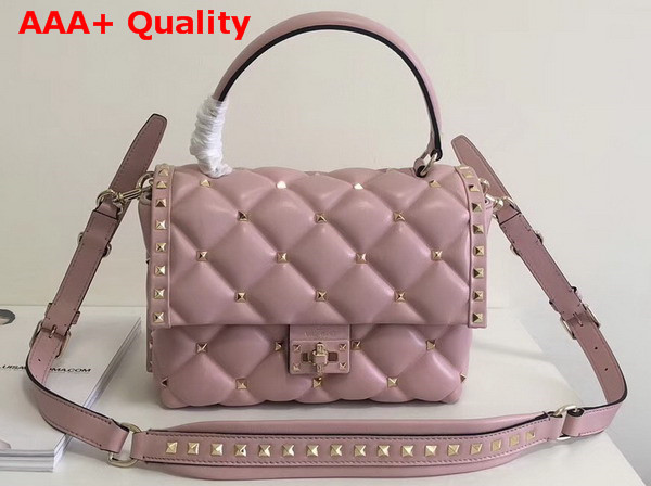 Valentino Garavani Candystud Top Handle Bag in Pink Soft Lambskin Leather Replica