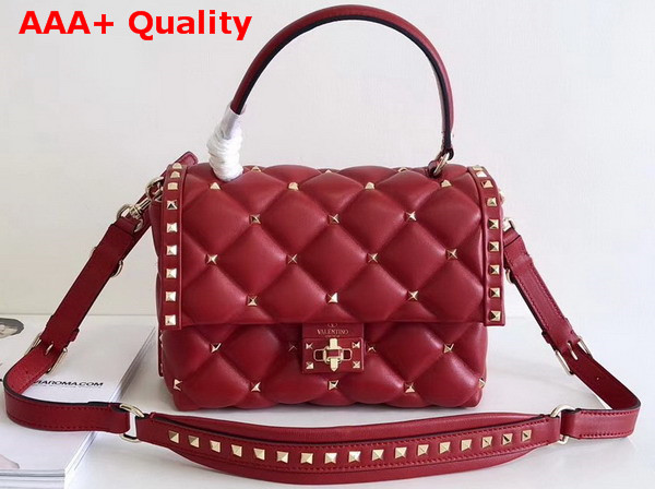 Valentino Garavani Candystud Top Handle Bag in Red Soft Lambskin Leather Replica