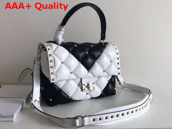 Valentino Garavani Candystud Top Handle Bag in White and Black Soft Lambskin Replica