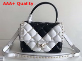 Valentino Garavani Candystud Top Handle Bag in White and Black Soft Lambskin Replica