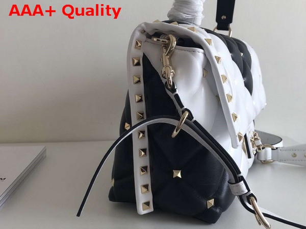 Valentino Garavani Candystud Top Handle Bag in White and Black Soft Lambskin Replica