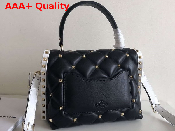 Valentino Garavani Candystud Top Handle Bag in White and Black Soft Lambskin Replica