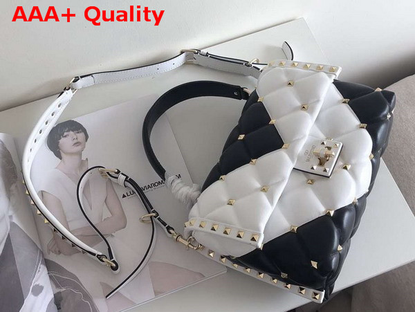 Valentino Garavani Candystud Top Handle Bag in White and Black Soft Lambskin Replica