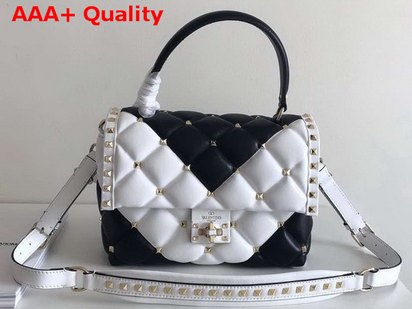 Valentino Garavani Candystud Top Handle Bag in White and Black Soft Lambskin Replica