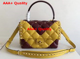 Valentino Garavani Candystud Top Handle Bag in Yellow and Burgundy Soft Lambskin Leather Replica