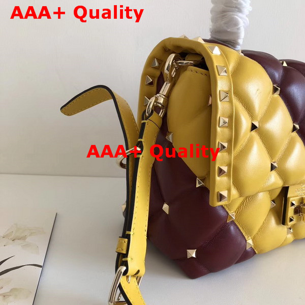 Valentino Garavani Candystud Top Handle Bag in Yellow and Burgundy Soft Lambskin Leather Replica