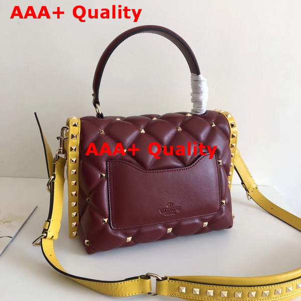 Valentino Garavani Candystud Top Handle Bag in Yellow and Burgundy Soft Lambskin Leather Replica