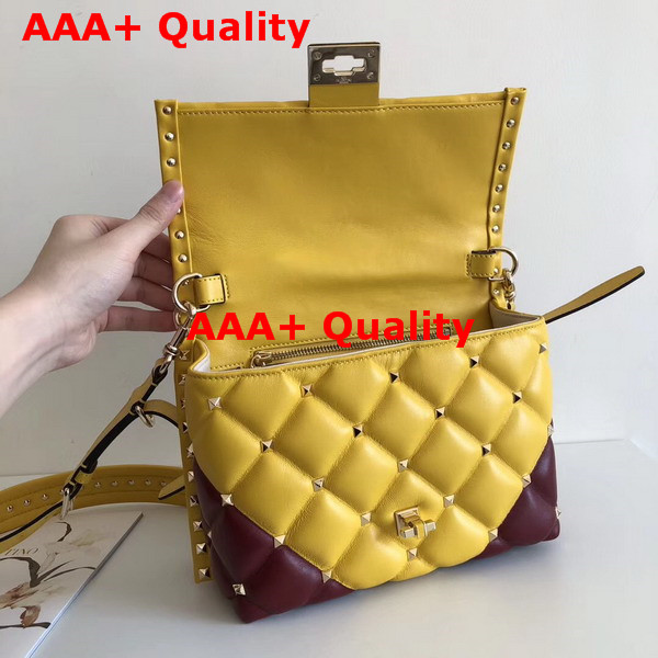 Valentino Garavani Candystud Top Handle Bag in Yellow and Burgundy Soft Lambskin Leather Replica