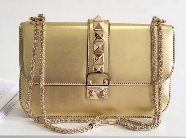 Valentino Garavani Chain Cross Body Bag in Gold Metallic Lambskin Leather For Sale