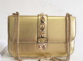 Valentino Garavani Chain Cross Body Bag in Gold Metallic Lambskin Leather For Sale