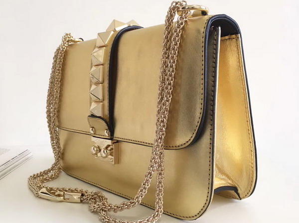 Valentino Garavani Chain Cross Body Bag in Gold Metallic Lambskin Leather For Sale