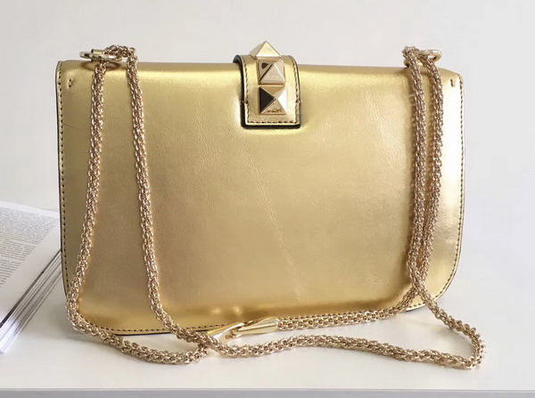 Valentino Garavani Chain Cross Body Bag in Gold Metallic Lambskin Leather For Sale