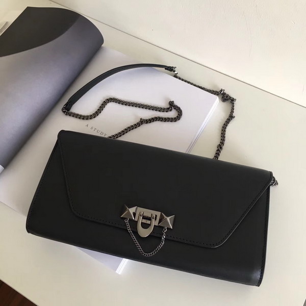 Valentino Garavani Demilune Clutch in Black Soft Full Grain Calfskin Leather with Gun Metal For Sale