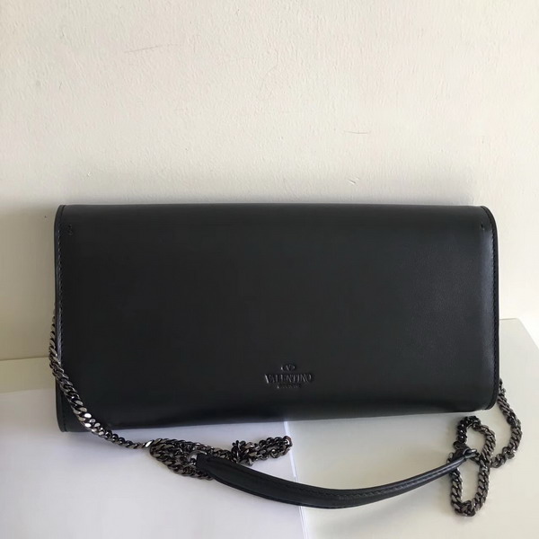 Valentino Garavani Demilune Clutch in Black Soft Full Grain Calfskin Leather with Gun Metal For Sale