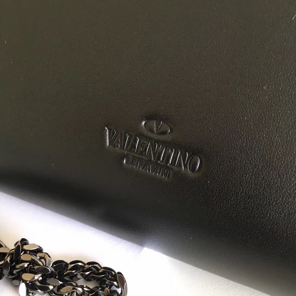 Valentino Garavani Demilune Clutch in Black Soft Full Grain Calfskin Leather with Gun Metal For Sale