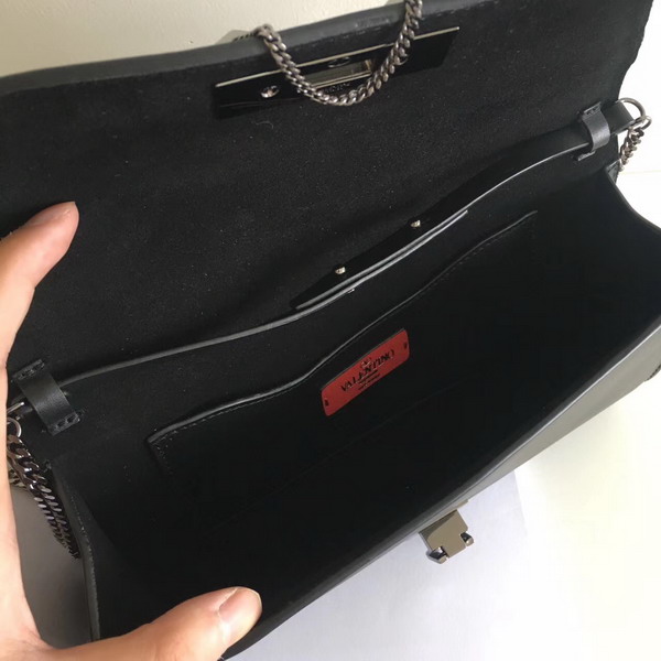 Valentino Garavani Demilune Clutch in Black Soft Full Grain Calfskin Leather with Gun Metal For Sale