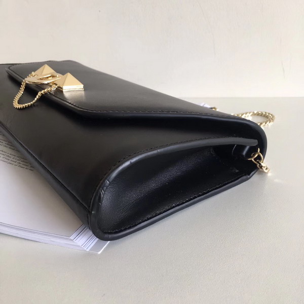 Valentino Garavani Demilune Clutch in Black Soft Full Grain Calfskin Leather with a Natural Hand and Shiny Finishing For Sale