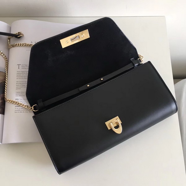 Valentino Garavani Demilune Clutch in Black Soft Full Grain Calfskin Leather with a Natural Hand and Shiny Finishing For Sale