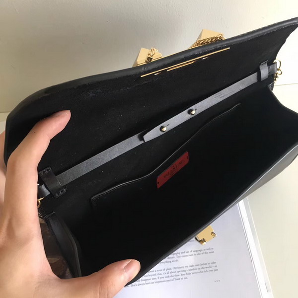 Valentino Garavani Demilune Clutch in Black Soft Full Grain Calfskin Leather with a Natural Hand and Shiny Finishing For Sale