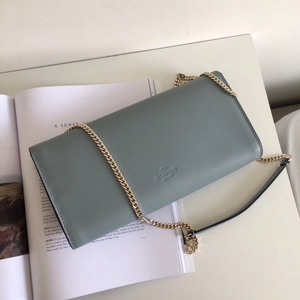 Valentino Garavani Demilune Clutch in Light Blue Soft Full Grain Calfskin Leather with a Natural Hand and Shiny Finishing For Sale