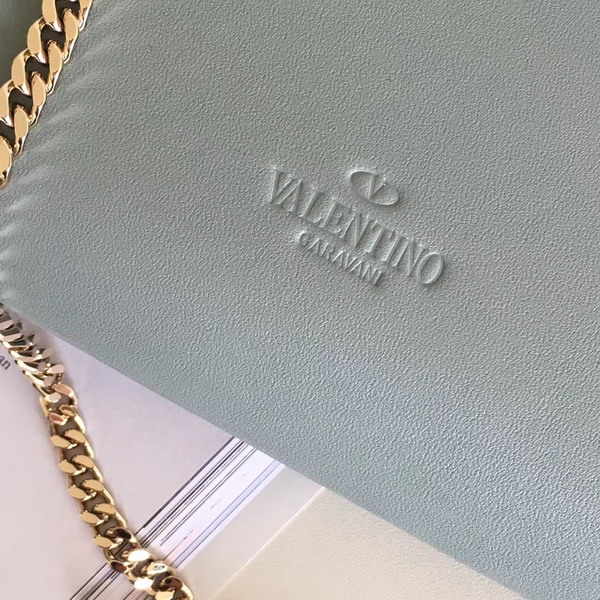 Valentino Garavani Demilune Clutch in Light Blue Soft Full Grain Calfskin Leather with a Natural Hand and Shiny Finishing For Sale