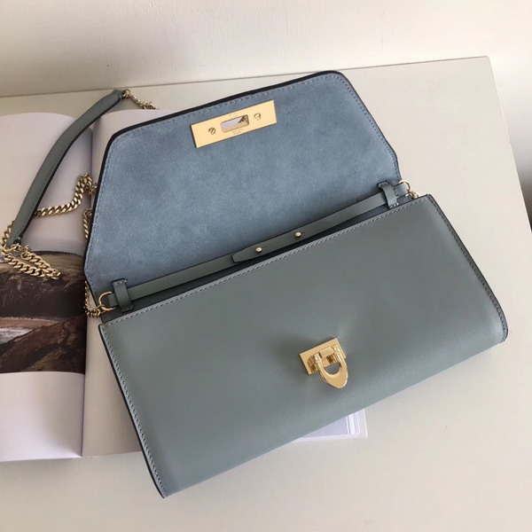 Valentino Garavani Demilune Clutch in Light Blue Soft Full Grain Calfskin Leather with a Natural Hand and Shiny Finishing For Sale