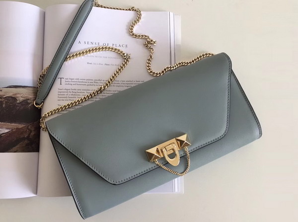 Valentino Garavani Demilune Clutch in Light Blue Soft Full Grain Calfskin Leather with a Natural Hand and Shiny Finishing For Sale