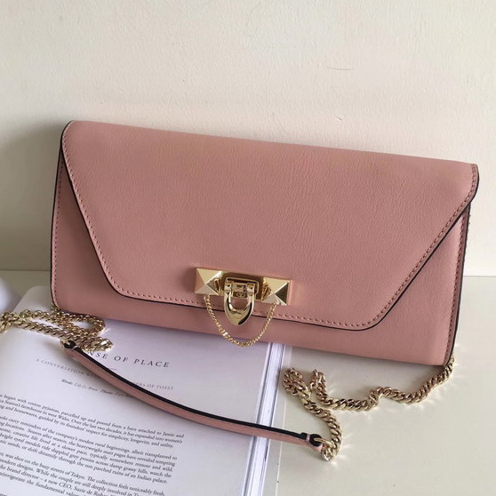 Valentino Garavani Demilune Clutch in Pink Soft Full Grain Calfskin Leather with a Natural Hand and Shiny Finishing For Sale