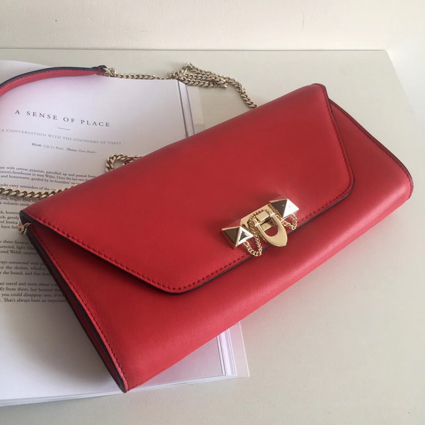 Valentino Garavani Demilune Clutch in Red Soft Full Grain Calfskin Leather with a Natural Hand and Shiny Finishing For Sale