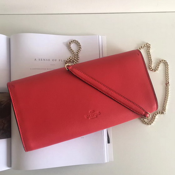 Valentino Garavani Demilune Clutch in Red Soft Full Grain Calfskin Leather with a Natural Hand and Shiny Finishing For Sale