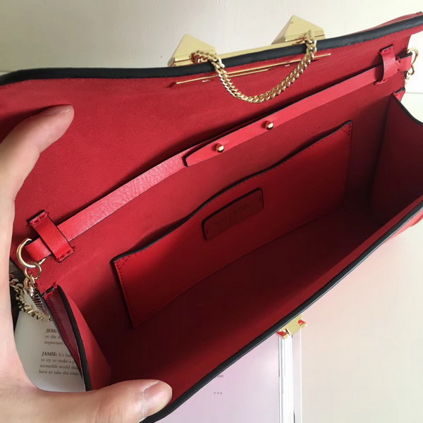 Valentino Garavani Demilune Clutch in Red Soft Full Grain Calfskin Leather with a Natural Hand and Shiny Finishing For Sale