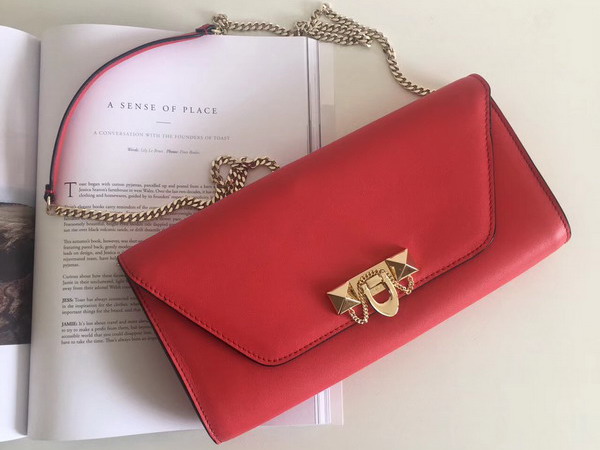 Valentino Garavani Demilune Clutch in Red Soft Full Grain Calfskin Leather with a Natural Hand and Shiny Finishing For Sale