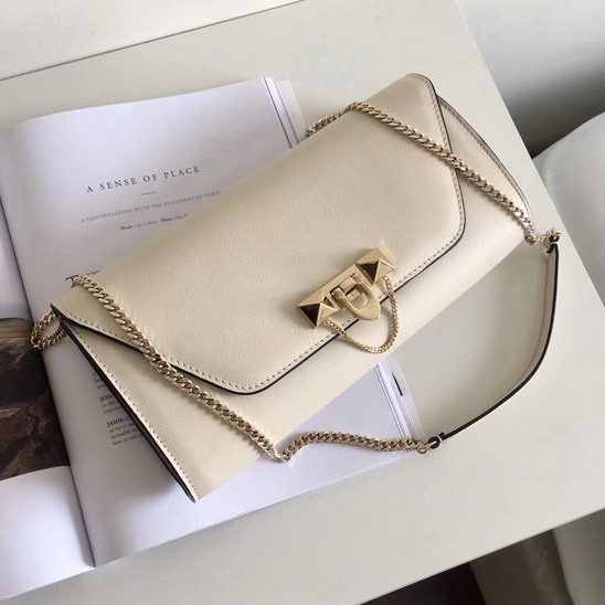 Valentino Garavani Demilune Clutch in White Soft Full Grain Calfskin Leather with a Natural Hand and Shiny Finishing For Sale