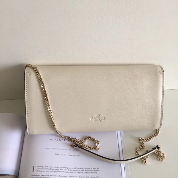 Valentino Garavani Demilune Clutch in White Soft Full Grain Calfskin Leather with a Natural Hand and Shiny Finishing For Sale