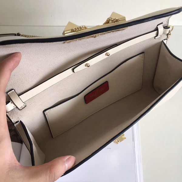 Valentino Garavani Demilune Clutch in White Soft Full Grain Calfskin Leather with a Natural Hand and Shiny Finishing For Sale