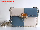 Valentino Garavani Demilune Cross Body Bag in Cloudy Blue and White Soft Full Grain Calfskin Leather Replica