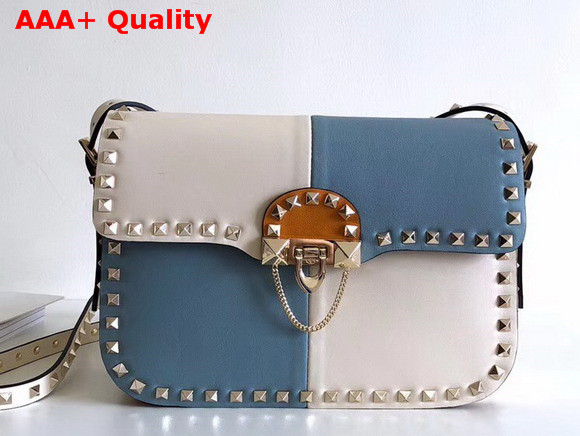 Valentino Garavani Demilune Cross Body Bag in Cloudy Blue and White Soft Full Grain Calfskin Leather Replica