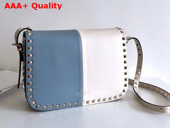 Valentino Garavani Demilune Cross Body Bag in Cloudy Blue and White Soft Full Grain Calfskin Leather Replica