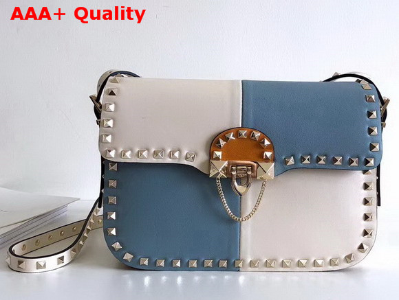 Valentino Garavani Demilune Cross Body Bag in Cloudy Blue and White Soft Full Grain Calfskin Leather Replica