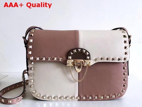 Valentino Garavani Demilune Cross Body Bag in Pink and White Soft Full Grain Calfskin Leather Replica