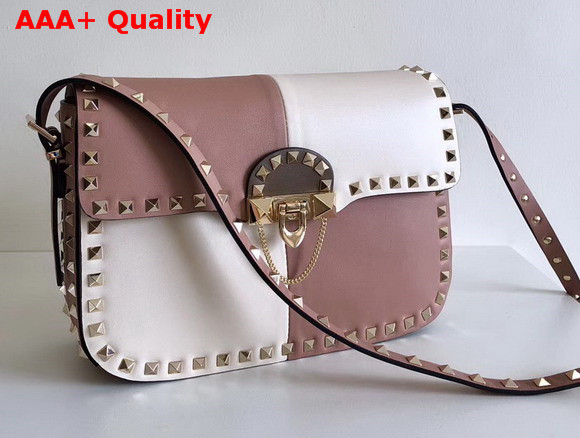 Valentino Garavani Demilune Cross Body Bag in Pink and White Soft Full Grain Calfskin Leather Replica