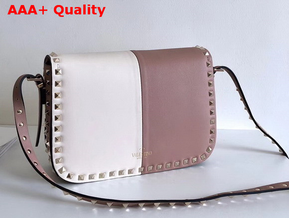 Valentino Garavani Demilune Cross Body Bag in Pink and White Soft Full Grain Calfskin Leather Replica