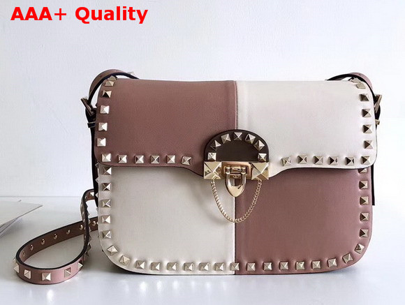 Valentino Garavani Demilune Cross Body Bag in Pink and White Soft Full Grain Calfskin Leather Replica