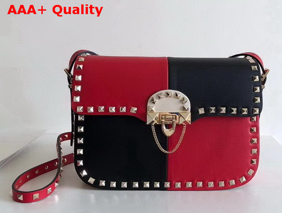 Valentino Garavani Demilune Cross Body Bag in Red and Black Soft Full Grain Calfskin Leather Replica