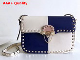 Valentino Garavani Demilune Cross Body Bag in White and Blue Soft Full Grain Calfskin Leather Replica