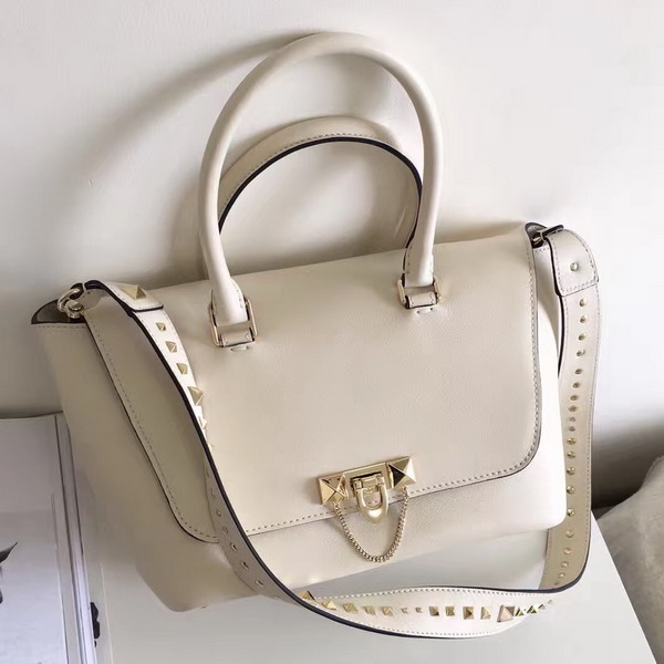 Valentino Garavani Demilune Double Handle Bag in White Calfskin Leather For Sale